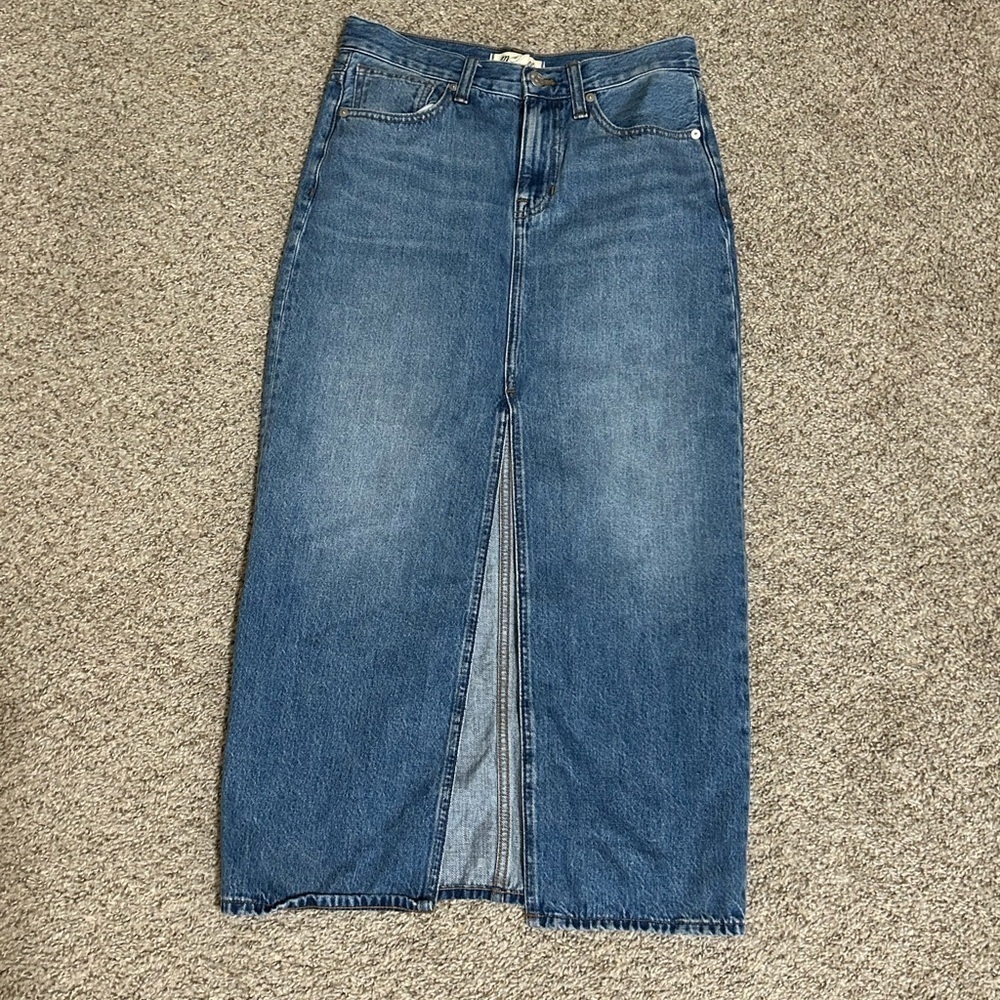 Madewell Blue Denim Midi Skirt with Front Slit